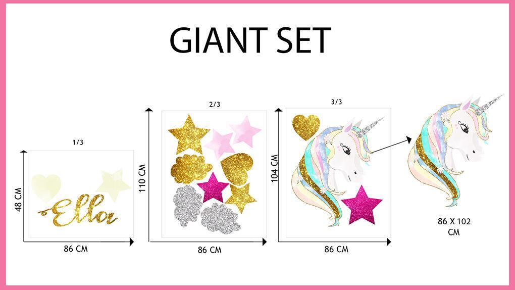 Unicorn Set Personalized Name Wall Sticker Decal Mural Art Girls Bedroom WC354