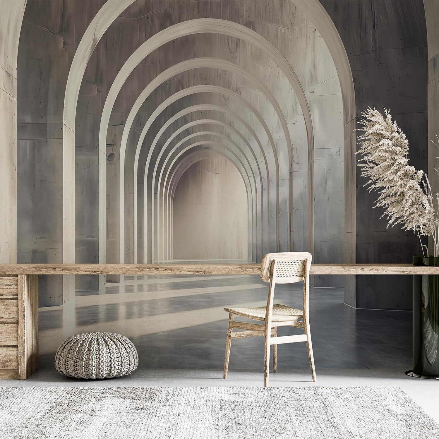 3D Wallpaper Archway Wall Mural Peel & Stick Modern Space Door Gray 148" x 98"