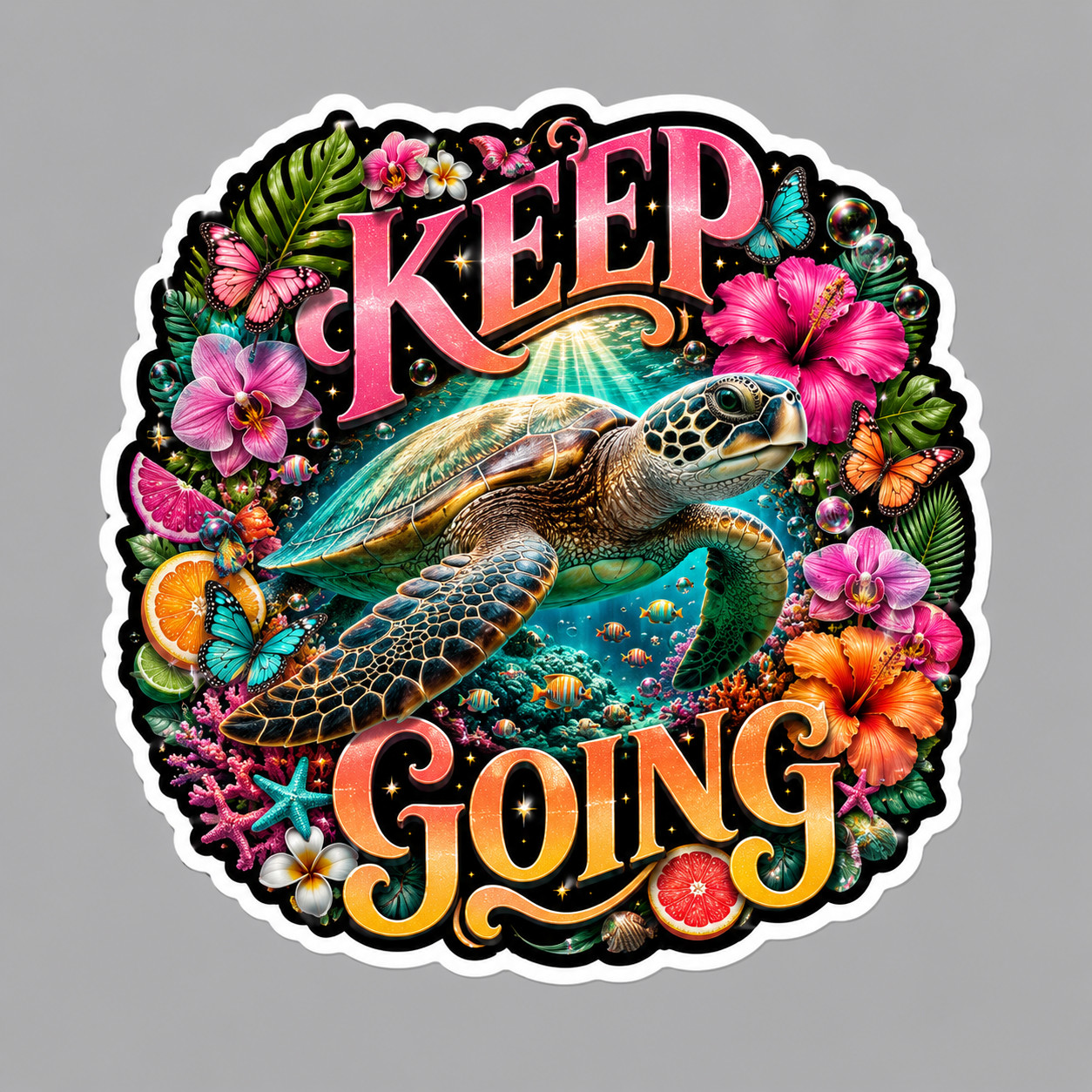 Sea Turtle Sticker Vinyl Decal Keep Going Inspirational Ocean Beach Gift