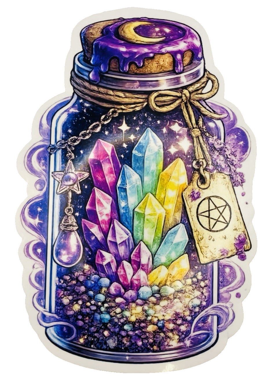 Jar Of Crystals Waterproof Car Decal Poster Vinyl Sticker Pink Purple Yellow