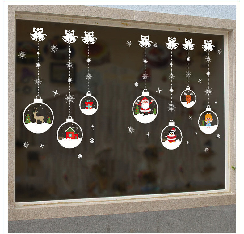Christmas Santa Claus Reindeer Snowflake Ornament Clings Xmas Window Stickers