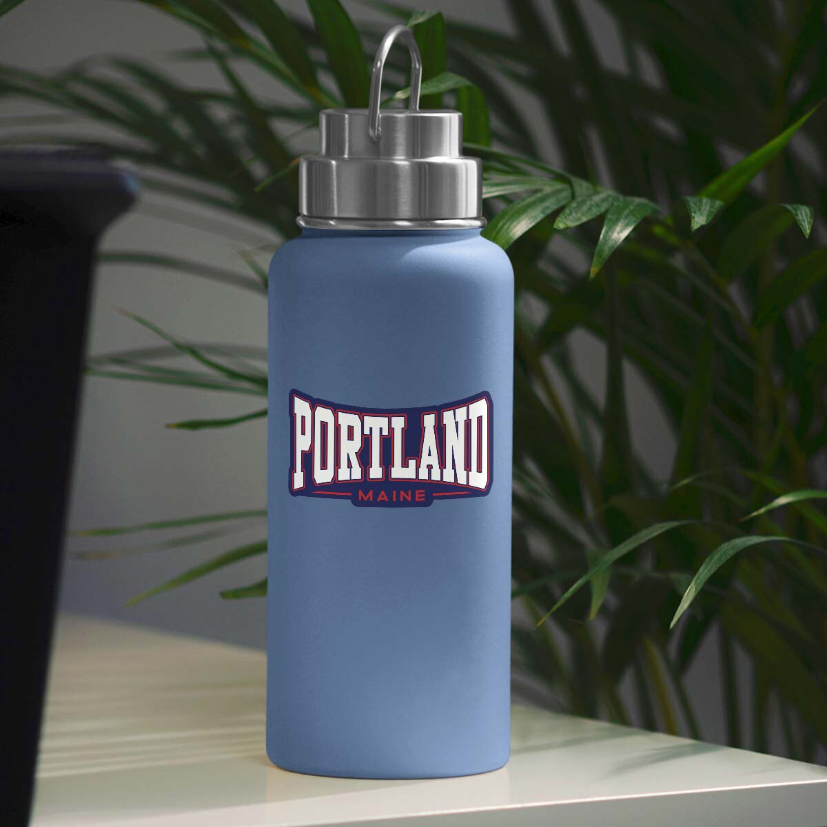 Portland Maine Double Arc Font US Flag Die Cut Sticker