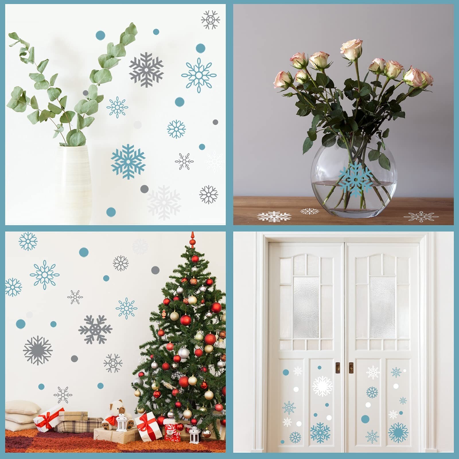 Outus 249 Pcs/ 6 Sheets Winter Snowflakes Wall Decals Snowflake Wall Winter C…