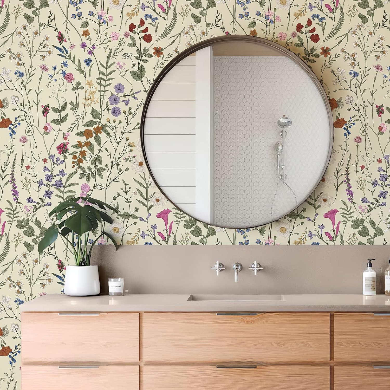 Jiffdiff Wallpaper Self-Adhesive Blooming Vintage Colourful Flowers Wall Paper f