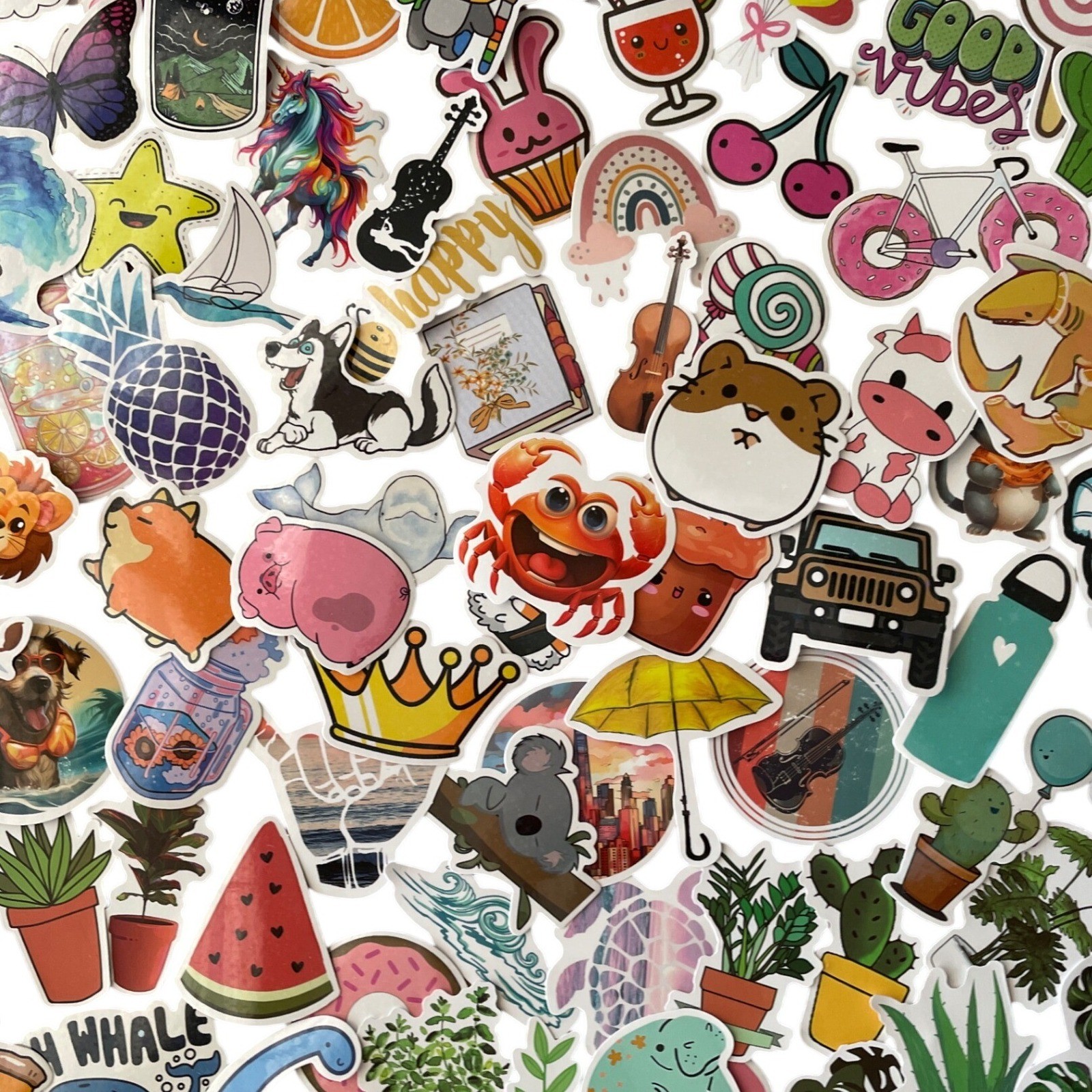 New 300+ Vinyl Stickers LOT Waterproof Fun Colorful Kawaii Animals Food Plants
