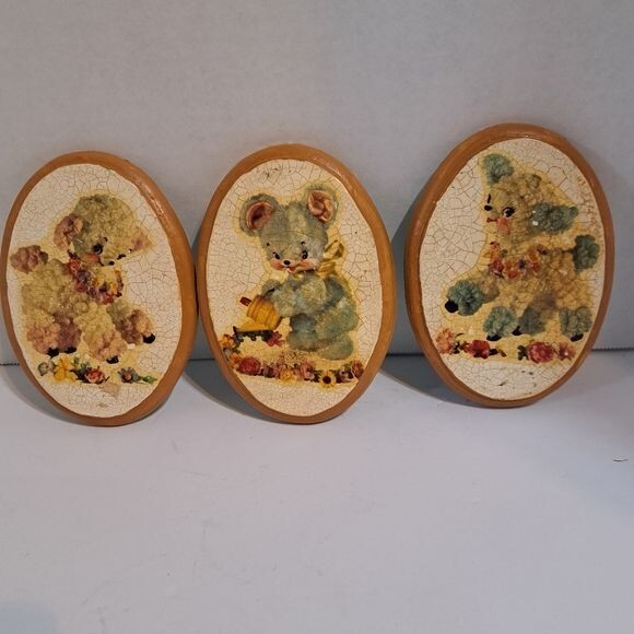 Vintage Meyercord Decal Crackle Plaster Anthropomorphic Kitch Nursery