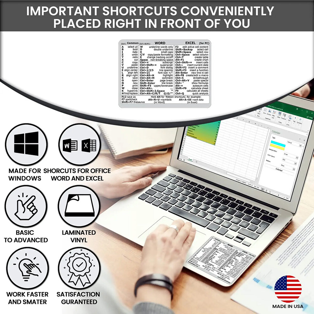 Windows PC Laptop Microsoft Word Excel Reference Guide Keyboard Shortcut Sticker