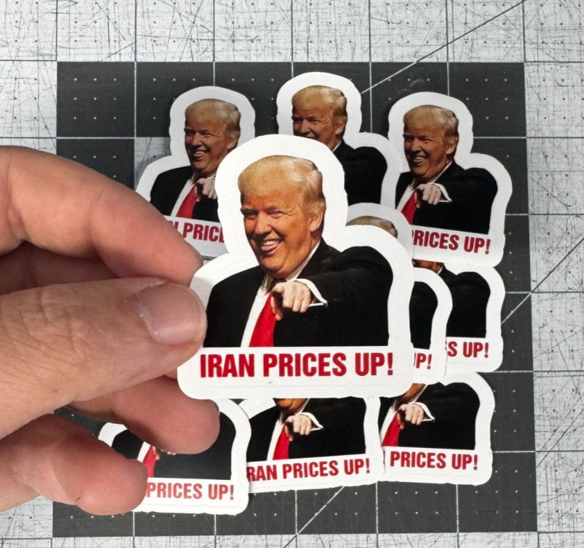 Trump “Iran Prices Up!” Sticker 20 Pack Funny Political Gas Meme Decal 2"