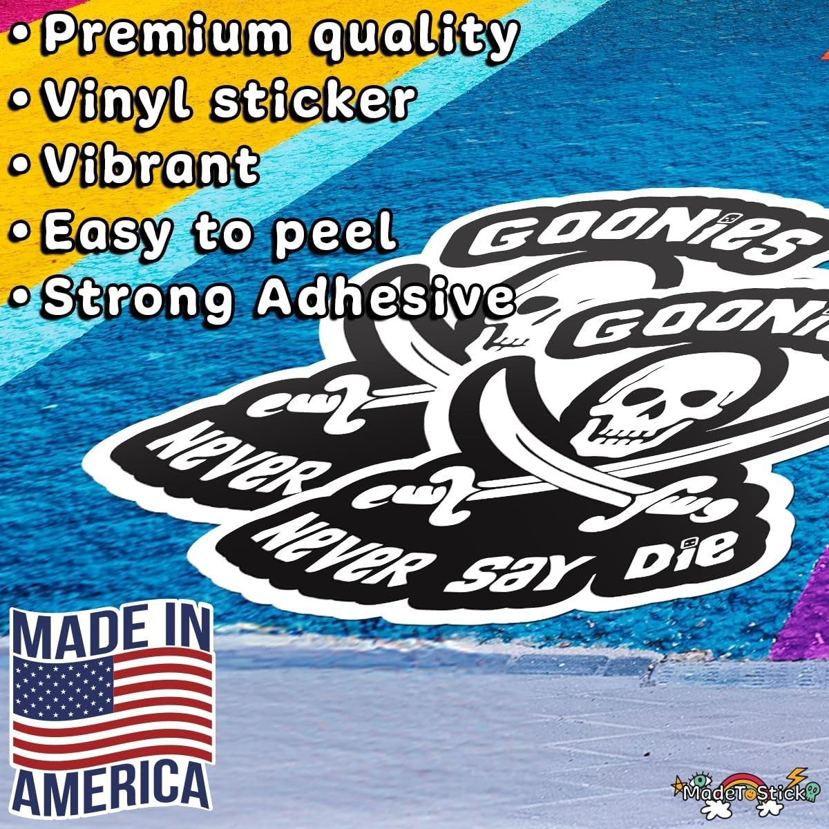 Goonies Never Say Die 80s Retro Movie Skull 2-Pack Vinyl Decal Car 5"x4.9"
