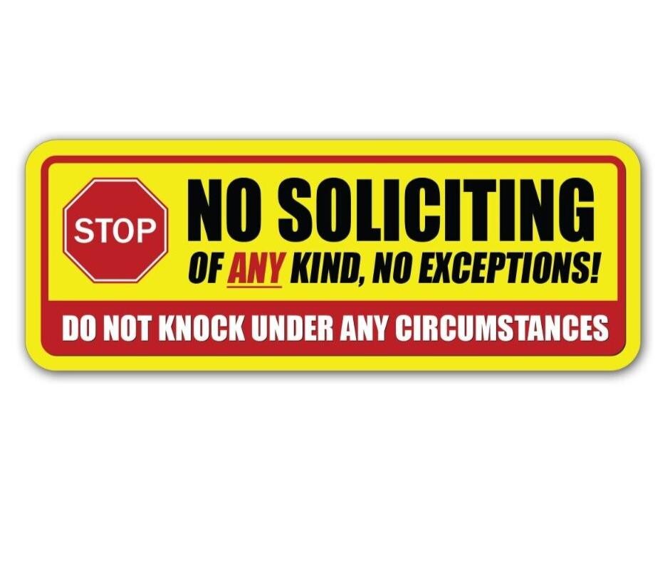 No Soliciting sticker window vinyl harass decal home knocking notice knock door