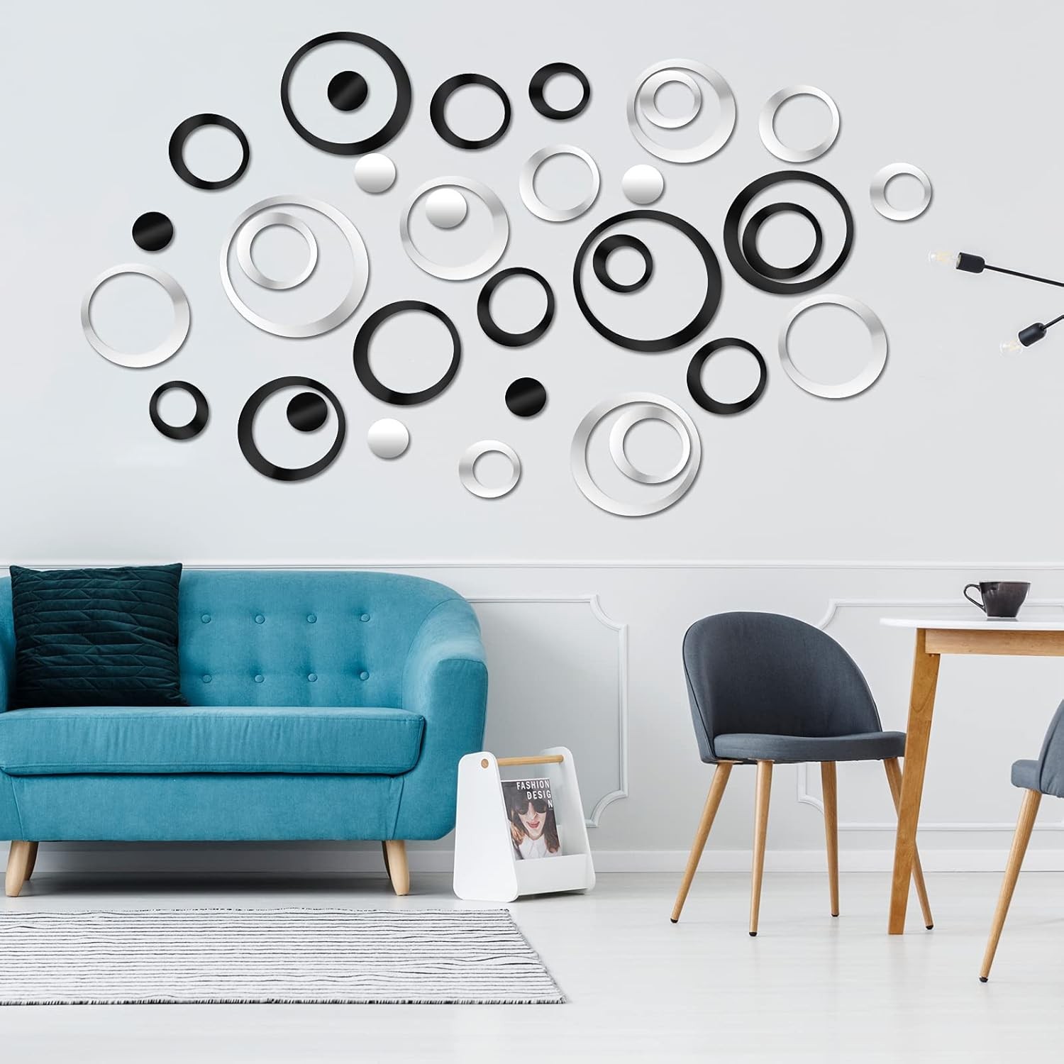 Outus 72 Pieces Acrylic Circle Mirror Wall Sticker Round Black,sliver,gold