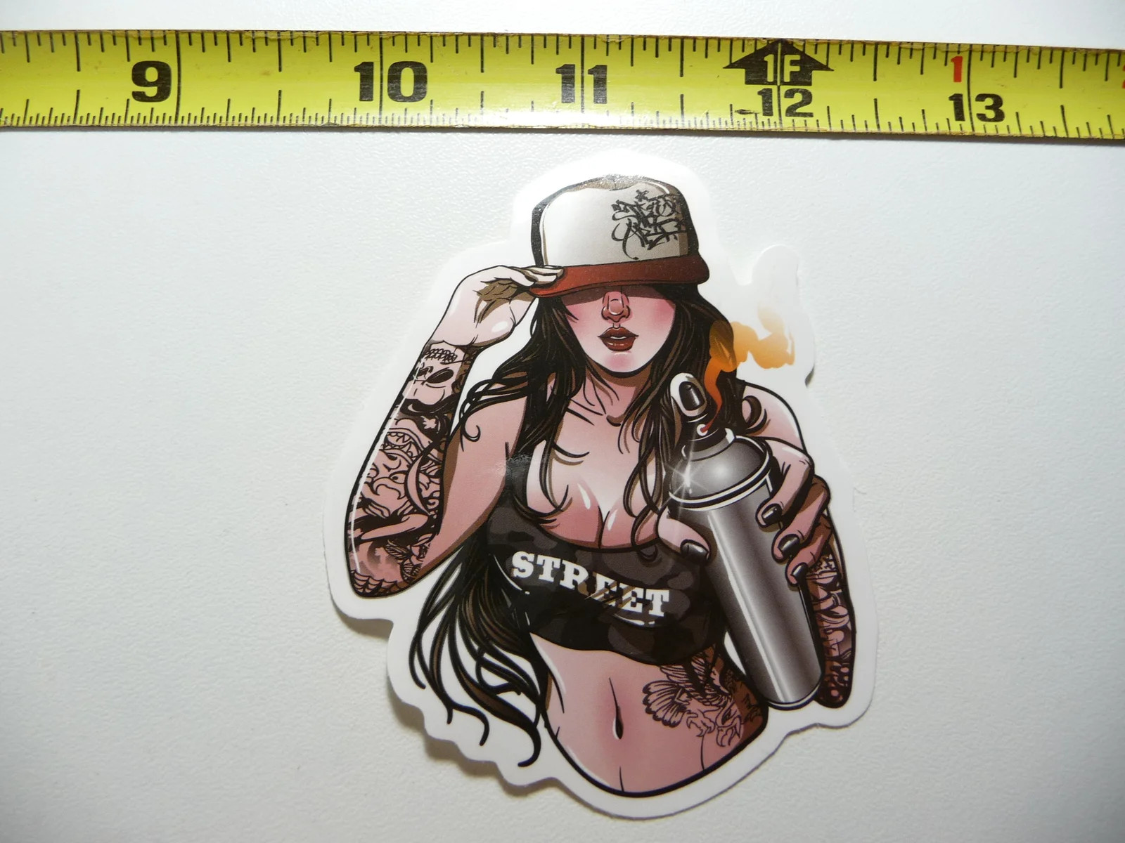 TATTOOS GIRL WOMAN GRAFFITI SPRAY CAN SMALL STICKER DECAL HIP HOP RAP MUSIC