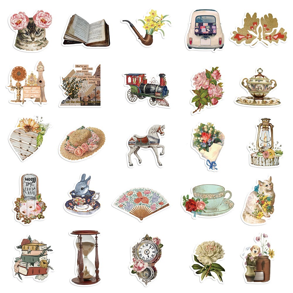 200pcs RETRO COTTAGECORE MAGIC Stickers, Stamps Books Flowers Rainbow,214