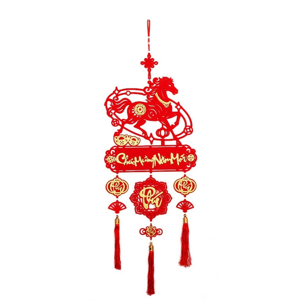 Handcrafted Flocked Fabric Horse Pendant Red for Chinese New Year Celebration