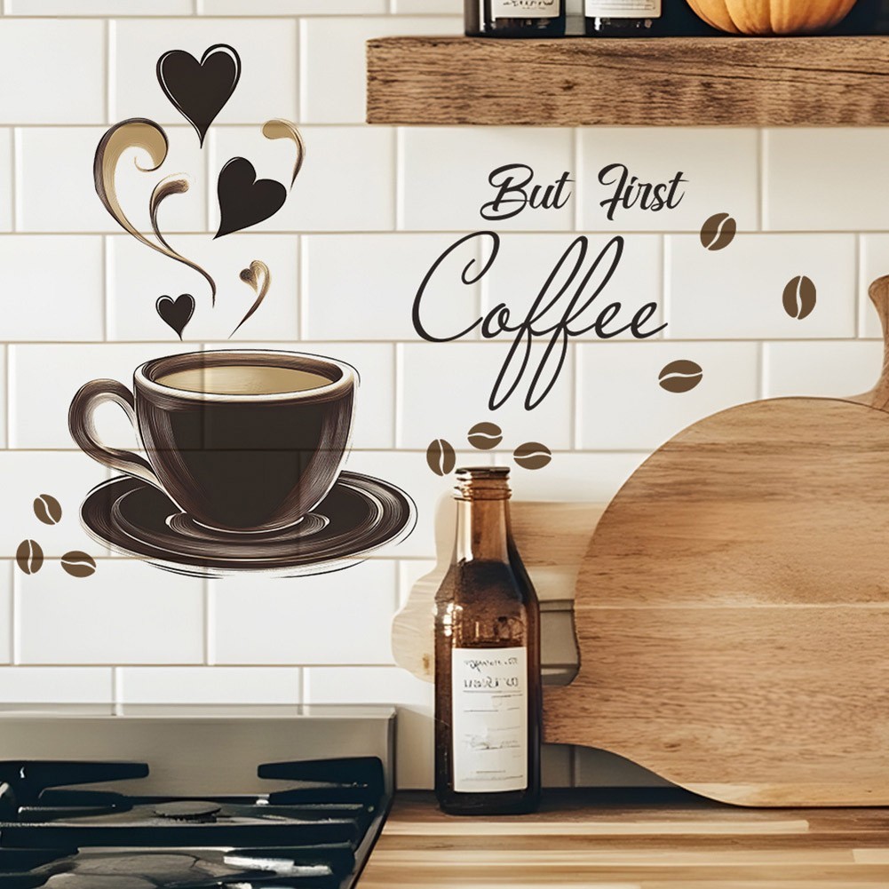 Contemporary Coffee Cup Wall Decal for Enhancing Kitchen or Office Walls
