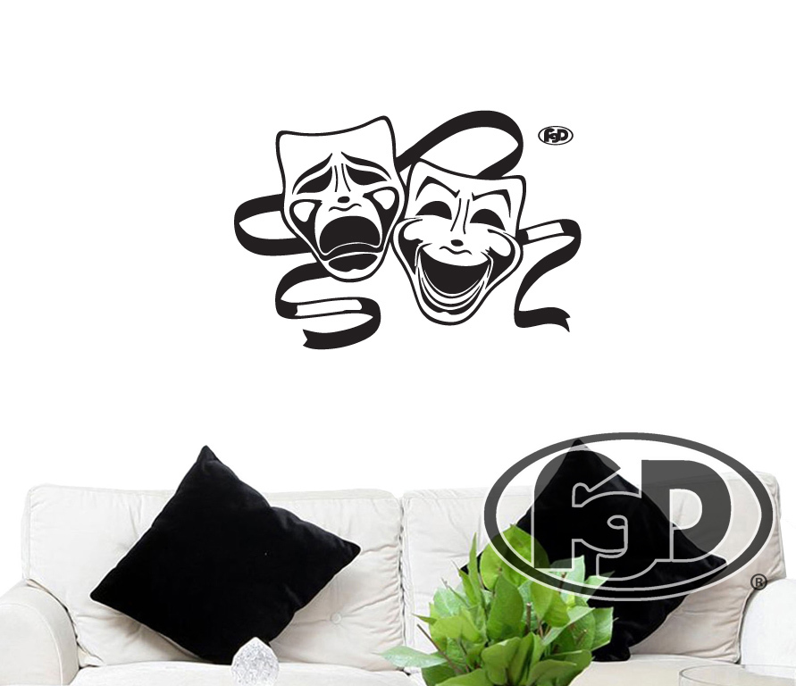FGD Theatre Masks Tragedy and Comedy Vinyl Wall Decal 20" x 29"