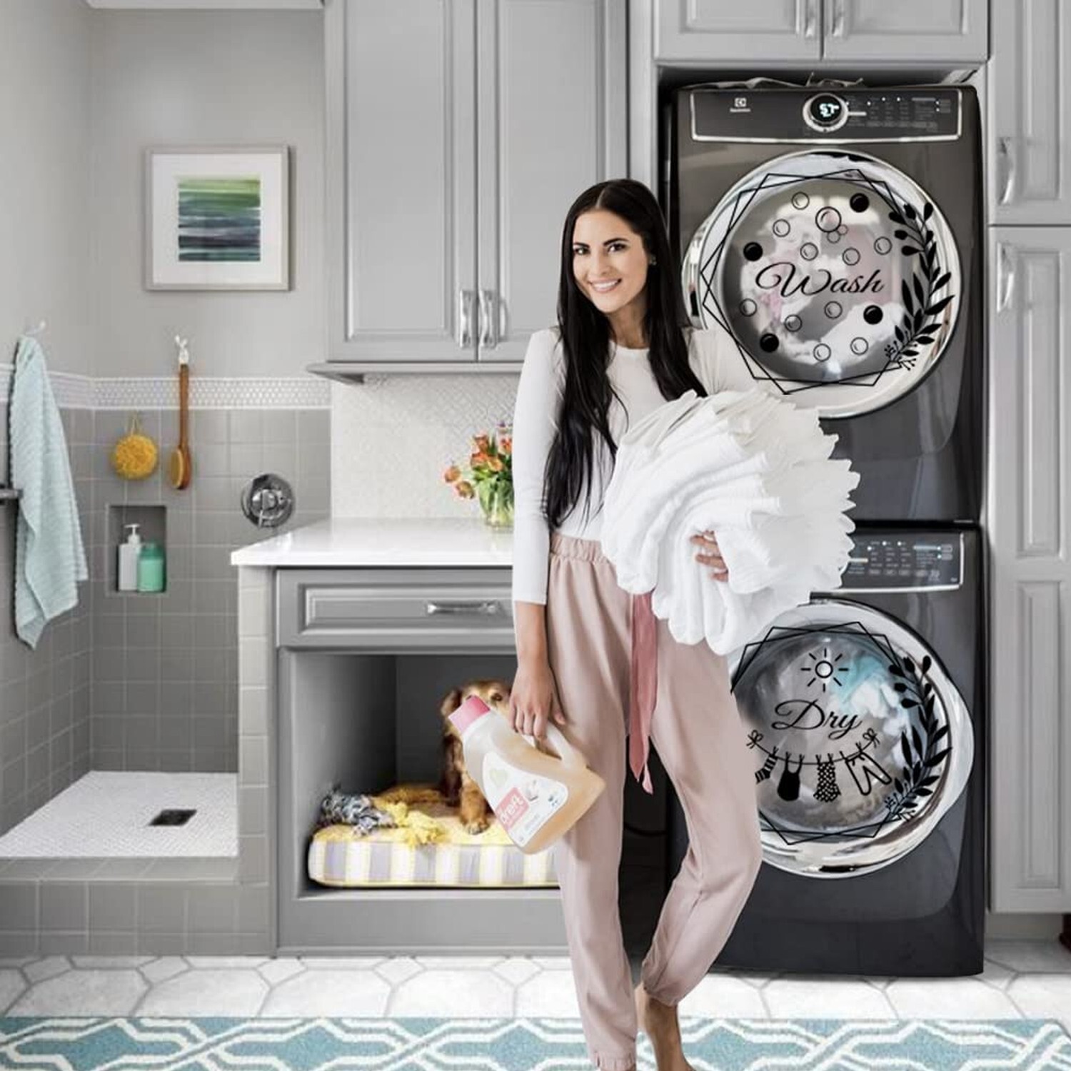2 Sheets Wall Stickers Laundry Room Vinyl Wall Decal Wash Dry Vinyl Laundry S…