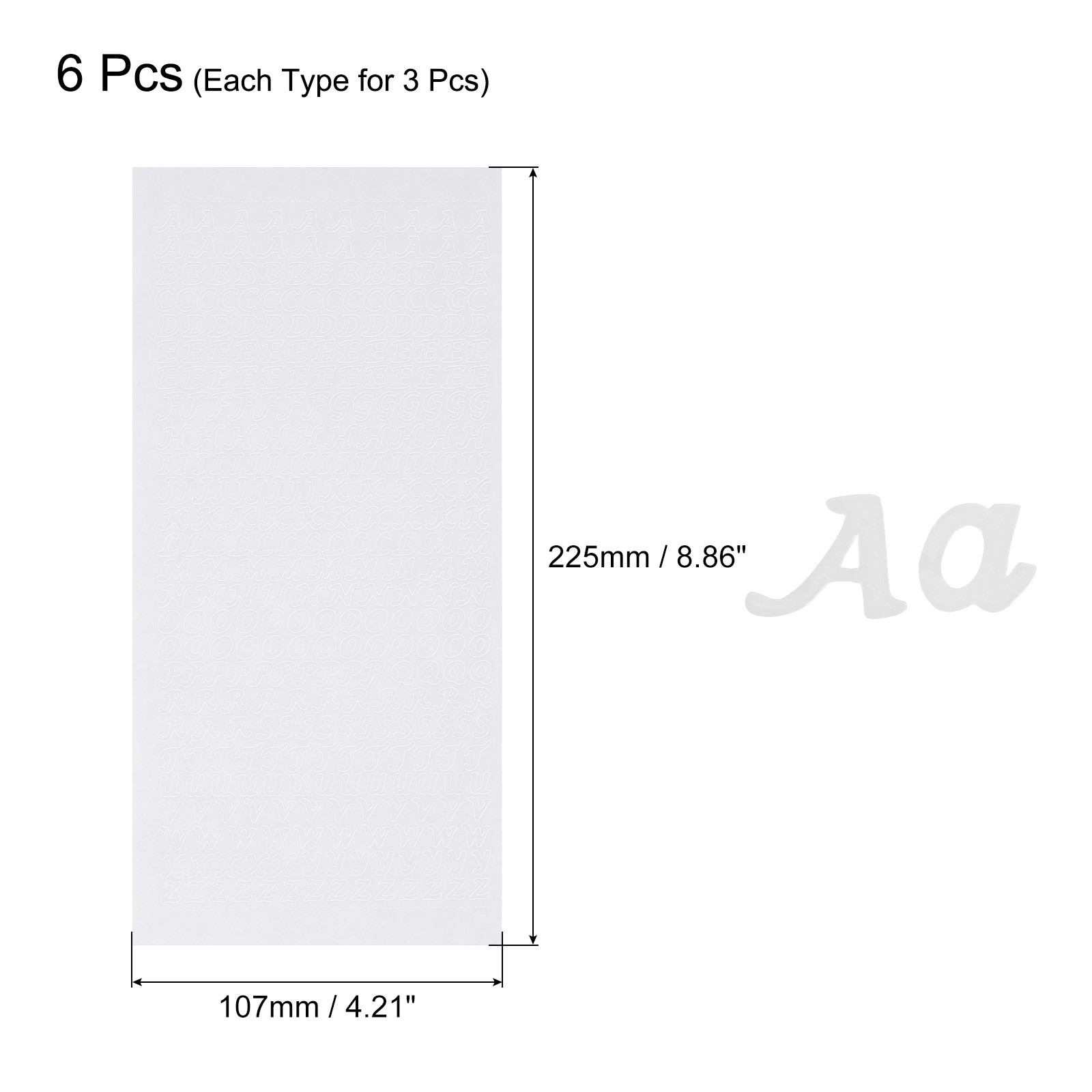 6 Sheets Alphabet Letter Sticker White Upper Lower a to Z Self Adhesive
