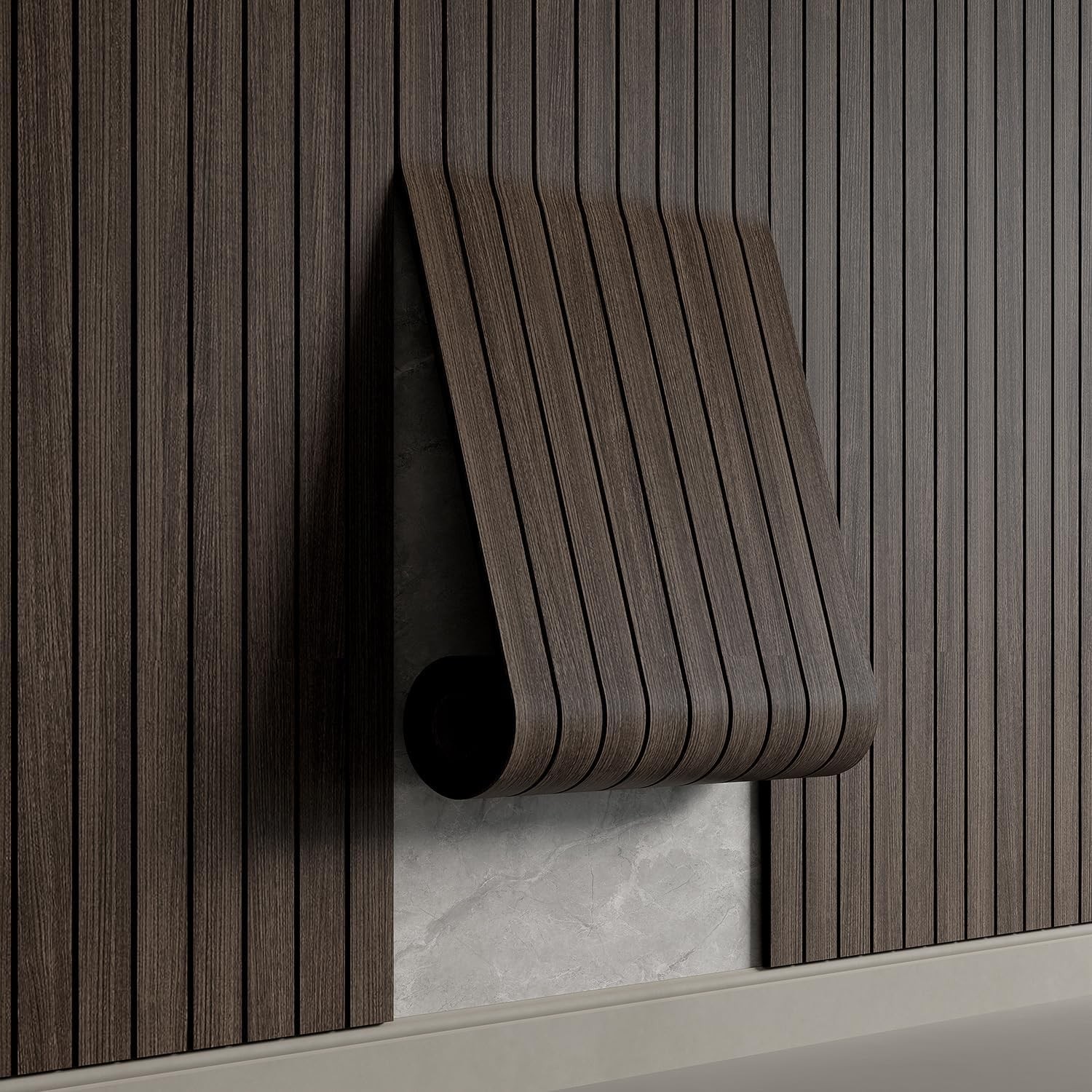 Self-Adhesive PVC Slat Wall Panel 236”x15.75” – Luxurious Faux Wood Finish
