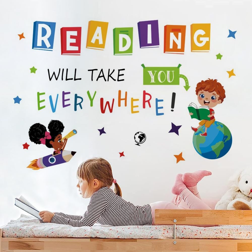 Reading Will Take You Everywhere Inspirational Quote Wall Decal Sticker, Moti…