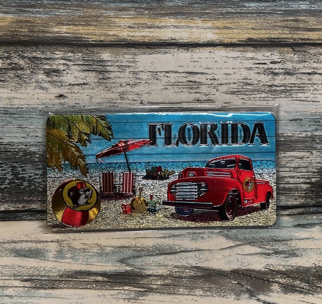 NEW Buc-ee's Florida Beach License Plate Beaver Believer ☀️ DOUBLE-SIDED Magnet