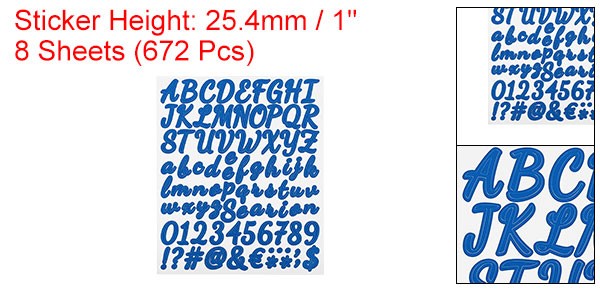 8 Sheet 672 Pcs Self Adhesive Vinyl Letter Number Stickers (Dark Blue, 1 Inch)