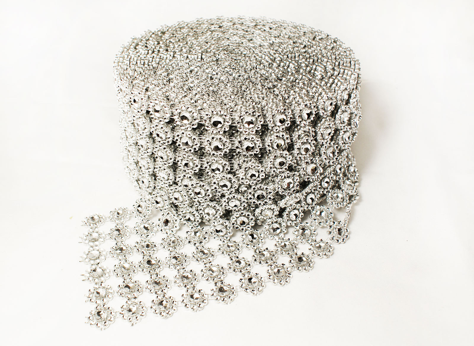 4" 1-10 Yards Diamond Flower Mesh Wrap Roll Crystal Rhinestone Sparkle Ribbon