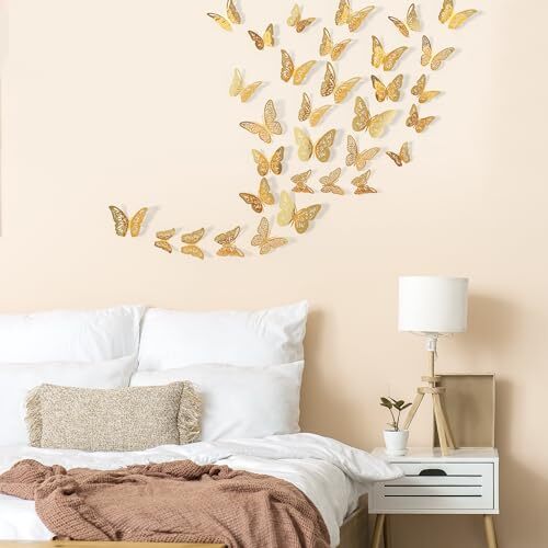 Crosize 48 Pcs Butterfly Decorations, 4 Styles 3 Sizes, Butterfly Wall Gold