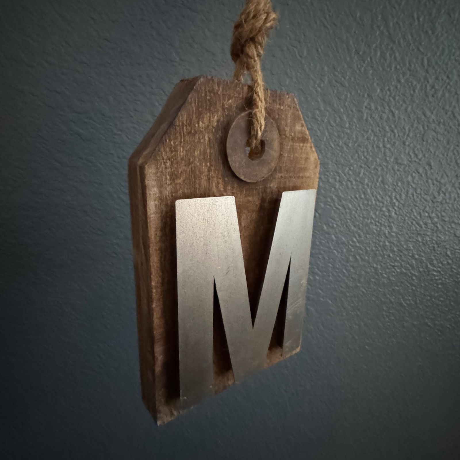 Rustic Wood & Metal Wall Hanging Decor Letter “M” Farmhouse Style Tag Sign