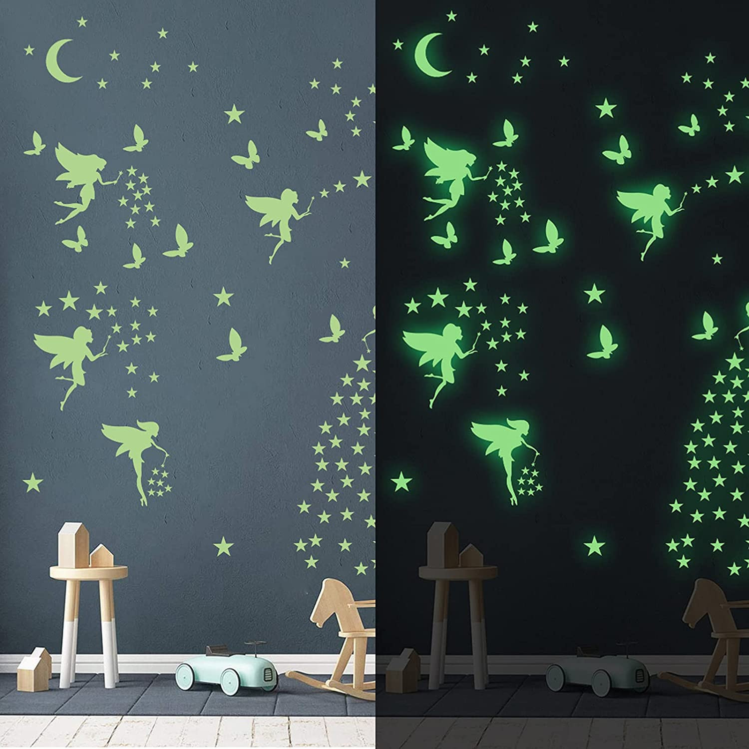 Glow in the Dark Fairy Wall Decals, Luminous Fairies Wall Stickers Bedroom Ceili