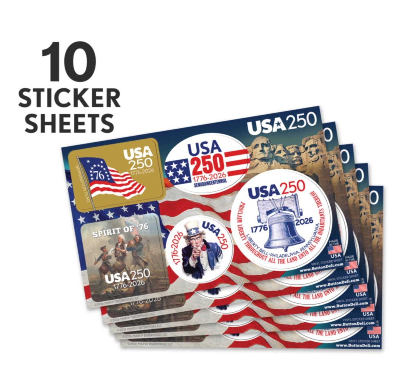 10 Die Cut Sticker Sheets – CLASSIC America, Semiquincentennial, 250 Freedom USA
