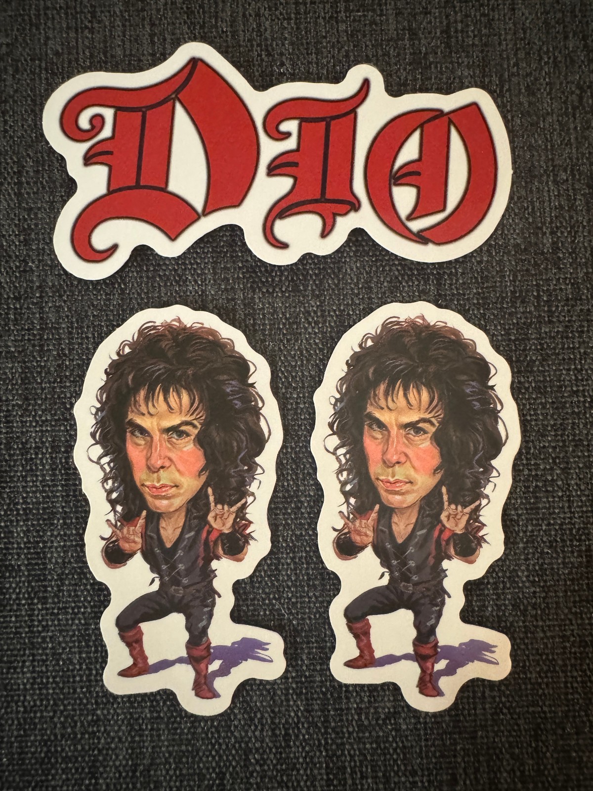 Lot (3) RONNIE JAMES DIO 1" to 2 3/4" Band STICKERS Red White FAST! FREE SHIP!