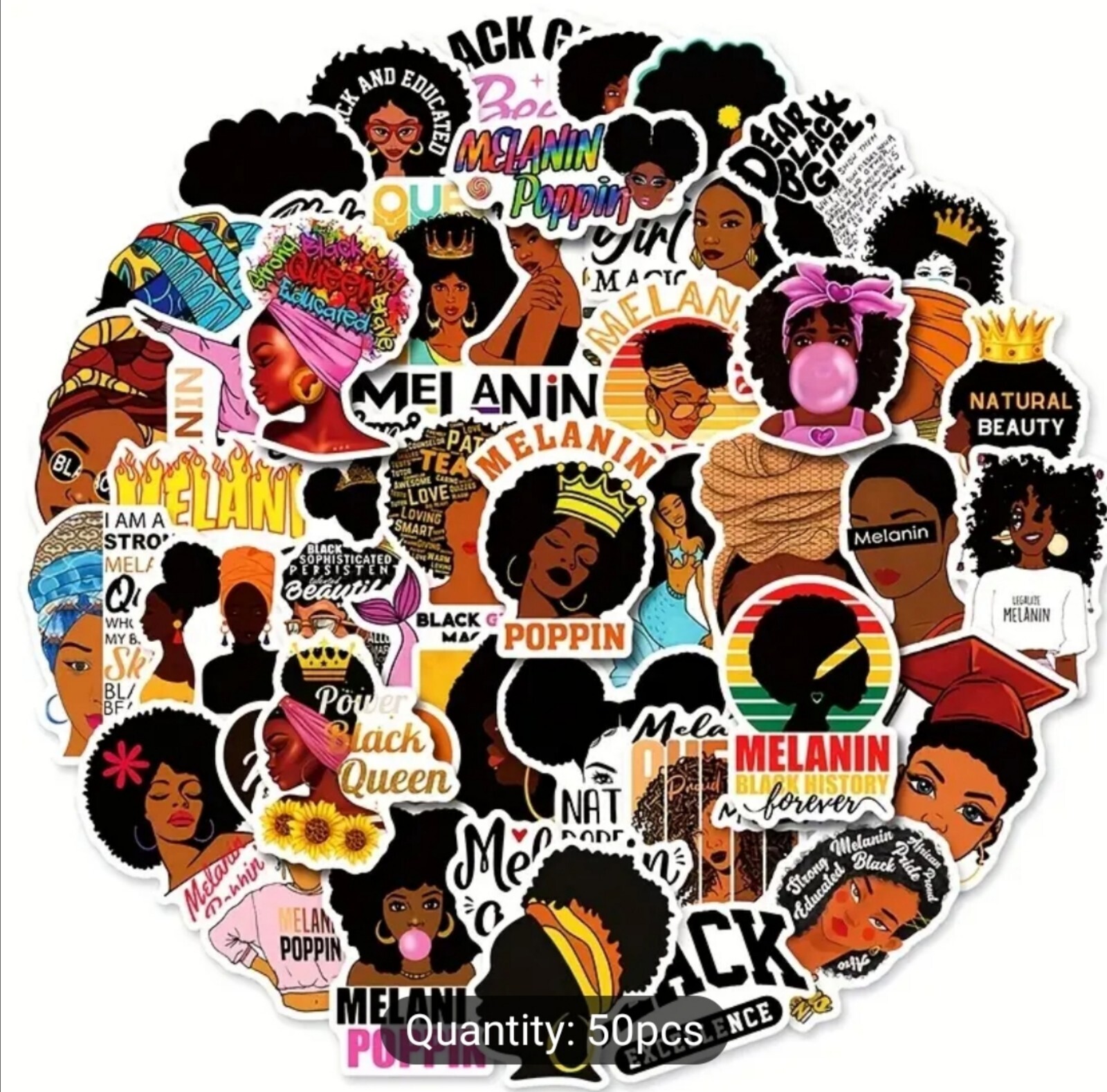 20 PCS Melanin Poppin' Black Girls Women of Color Stickers BRAND NEW