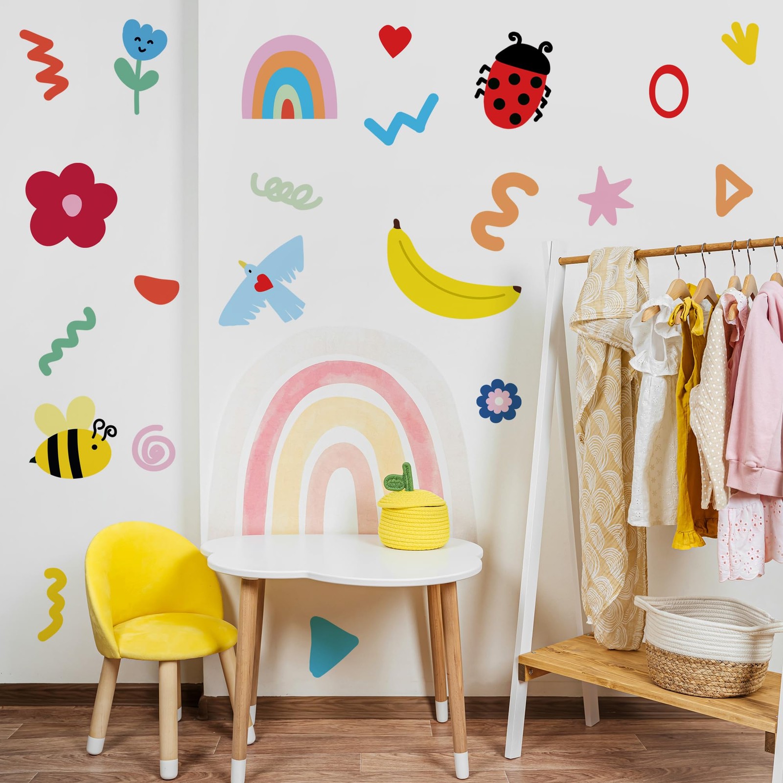 Insect Fruit Wall Decals,Watercolor Doodle Wall Stickers Decor,Peel and Stick…