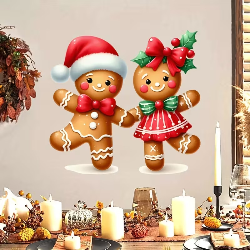 Gingerbread Man and Woman Bathroom Sticker for Festive Christmas Atmosphere