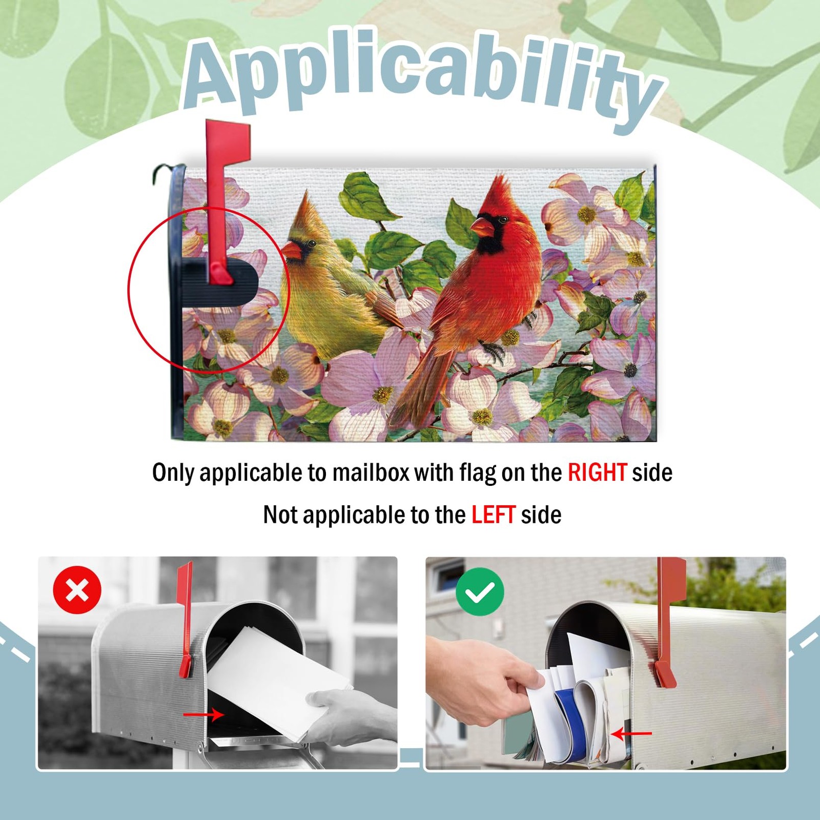 FBCOO Spring Summer Cardinal Mailbox Cover Magnetic Standard Size 20.5" Bird