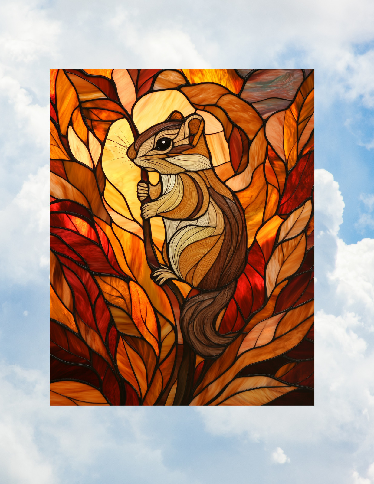 Chipmunk Faux Stained-Glass WINDOW CLING Sun-catcher Size 10.2" Vinyl