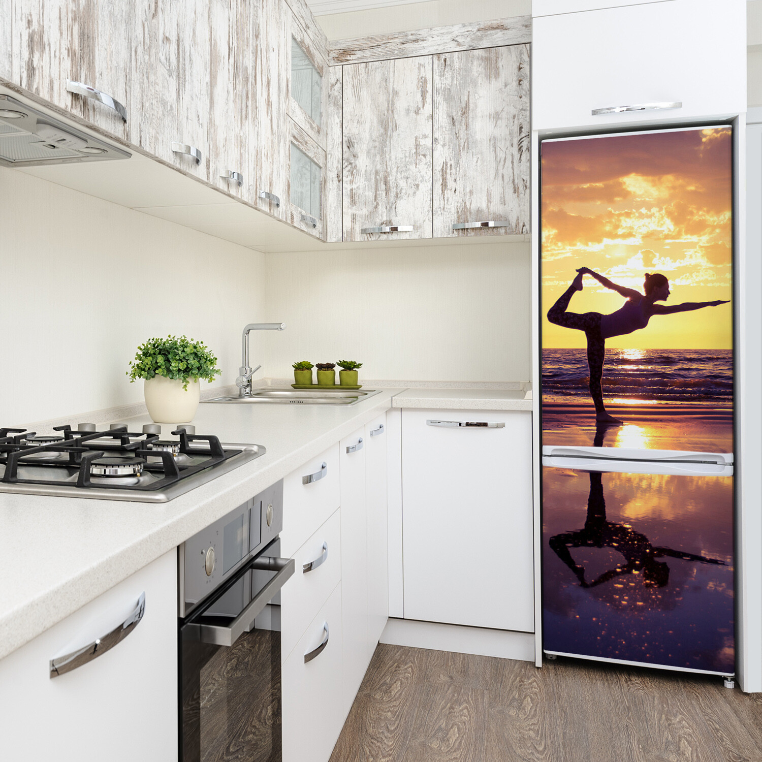 Magnet Sticker Refrigerator removable Peel & Stick People Yoga on the beach