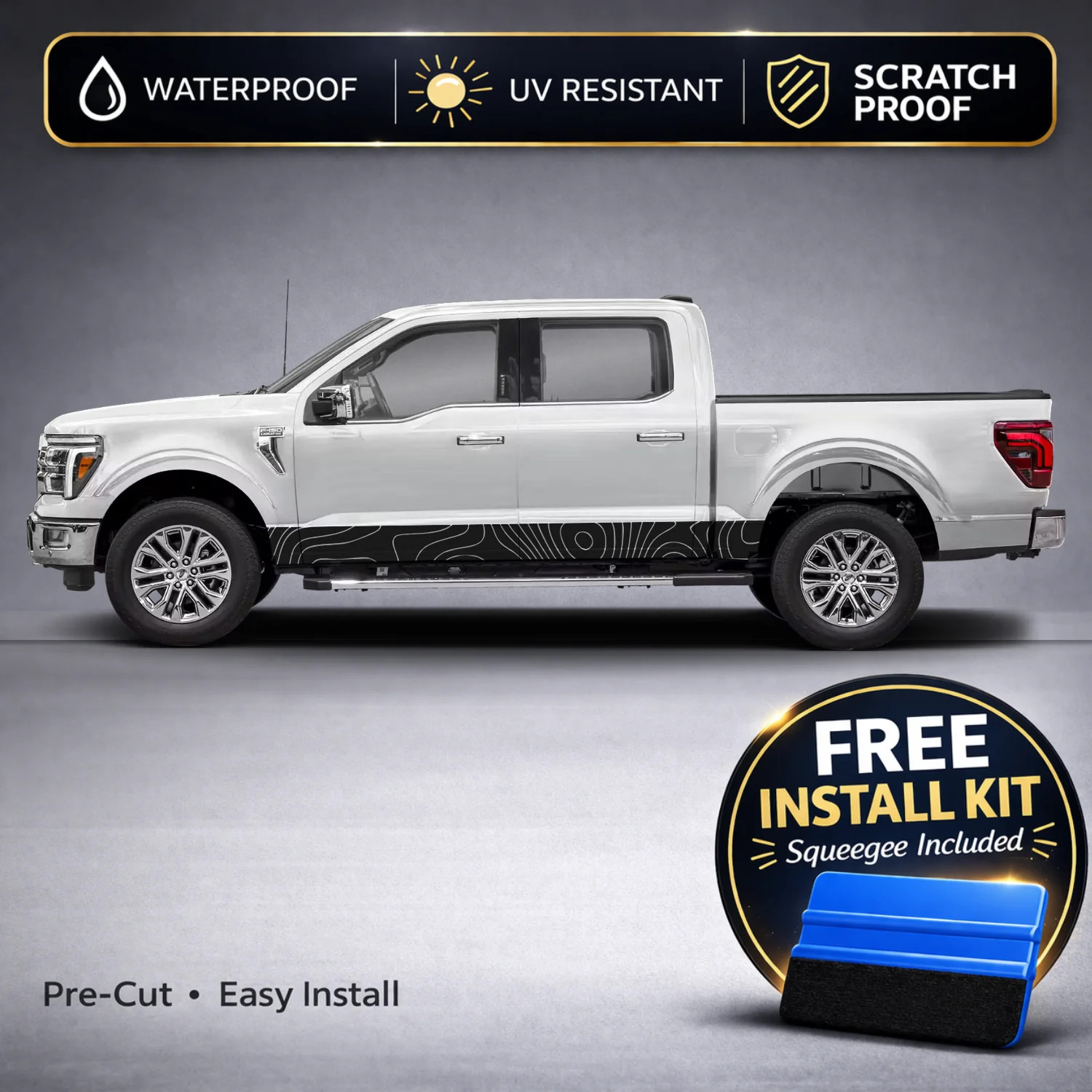 Compatible With Ford F-150 Topographic Rocker Panel Decals – Topo Map Stripe Kit
