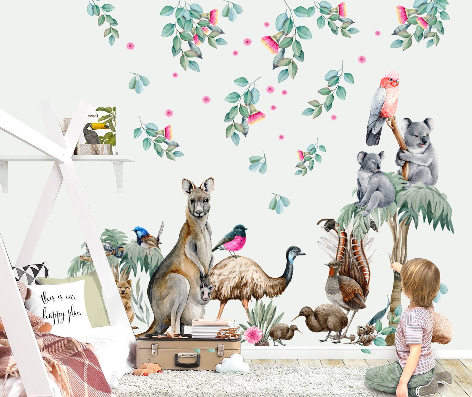 Australian Animals Kangaroo Koala Leaves Removable Wall Decal Peel and Stick