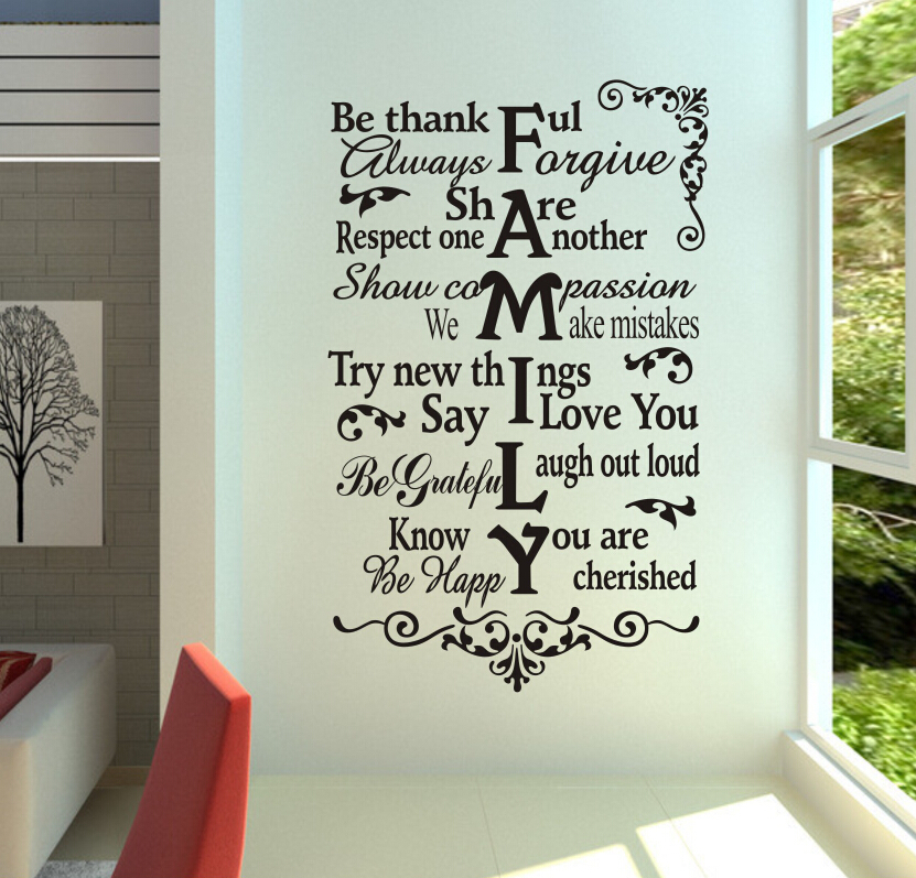FAMILY RULES BE THANKFUL Home Quote Wall Decal Sticker Words Vinyl Art 36"