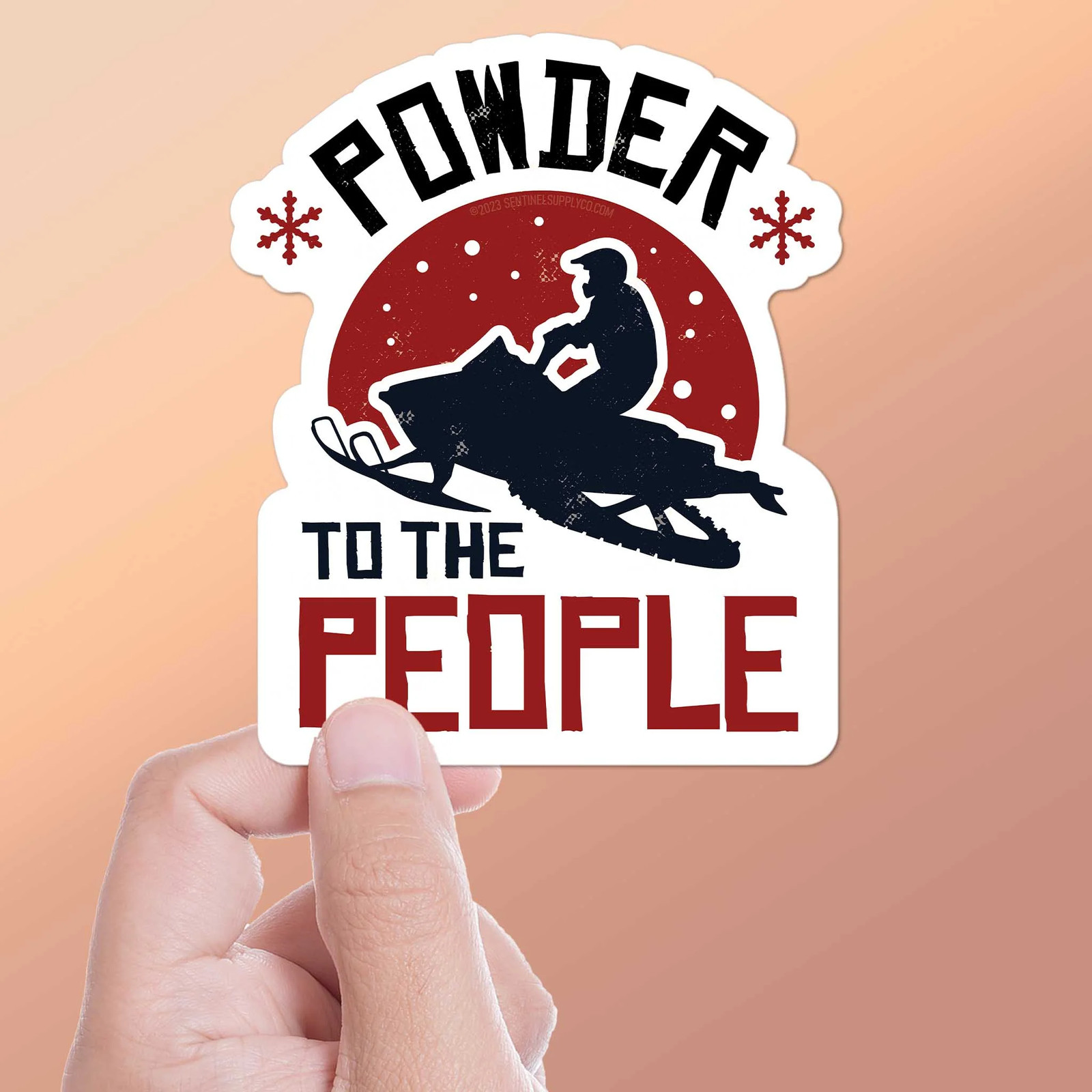 Powder to the People Funny Snowmobile Bumper Sticker