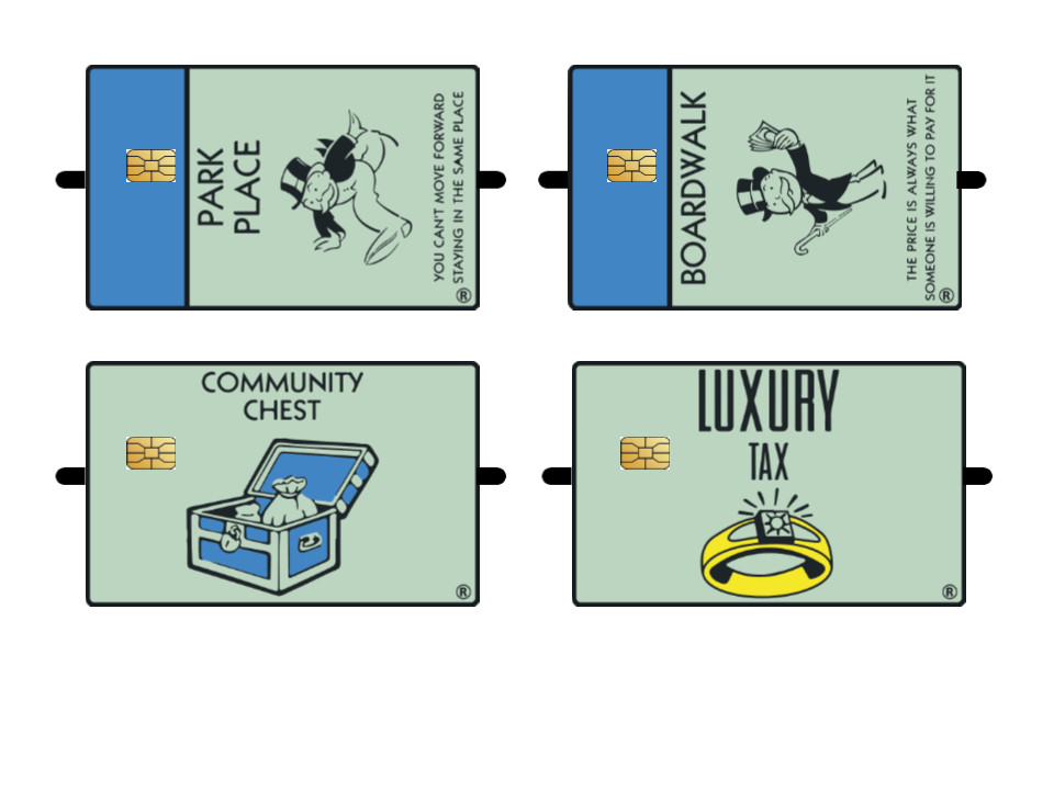 Park Place, Boardwalk, Community Chest, Luxury Tax Credit Card Skin Sticker Set