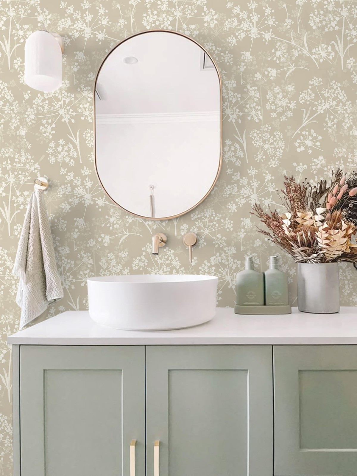 Safiyya Peel and Stick Wallpaper Floral Contact Paper 78.7" x 17.3" Beige Wal…