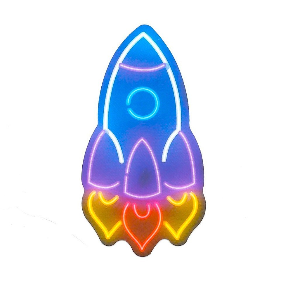Neon Rocket Ship Vinyl Sticker Retro Space Decal Glow Aesthetic Laptop Gear