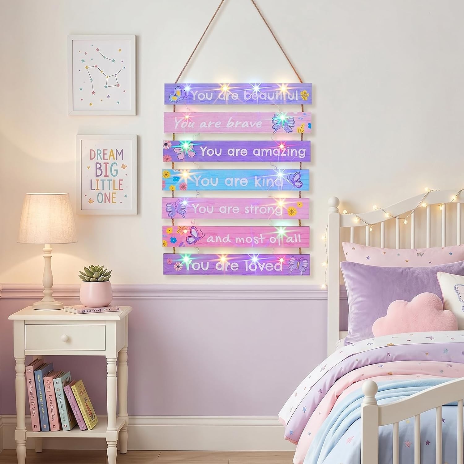 Girls Room Decor LED Light Wall Art for Kids Bedroom Inspirational Butterfly