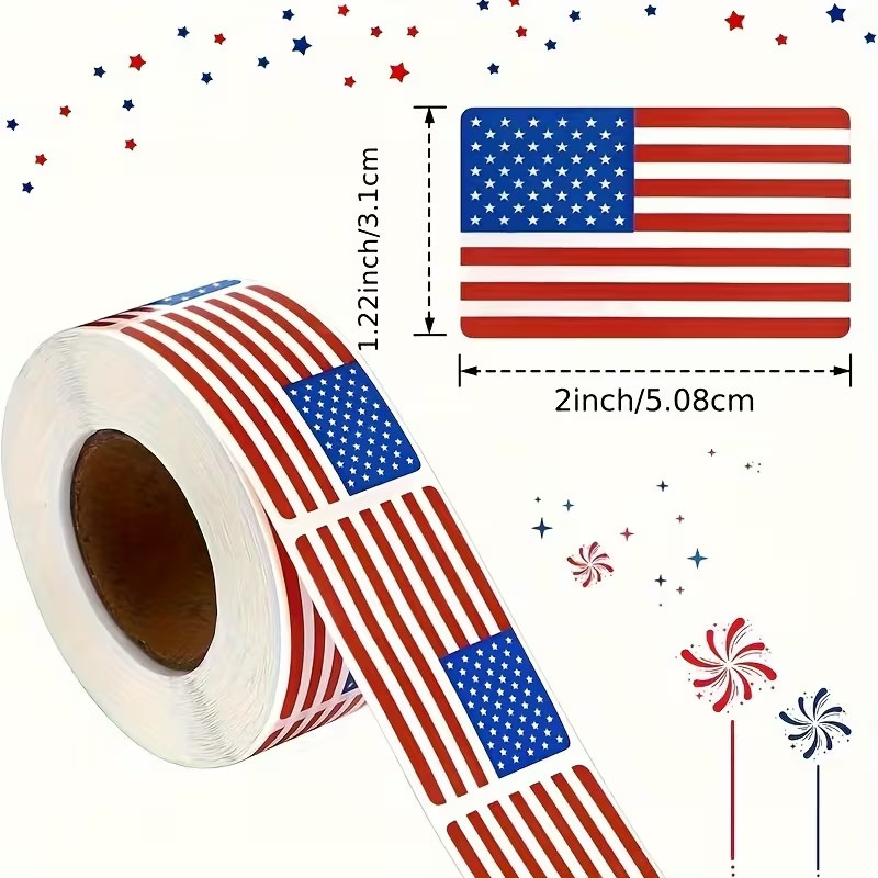 SANNIX 500 Pcs American Flag Sticker Roll,2 X 1.22 Inch US Flag Decal, USA Patri
