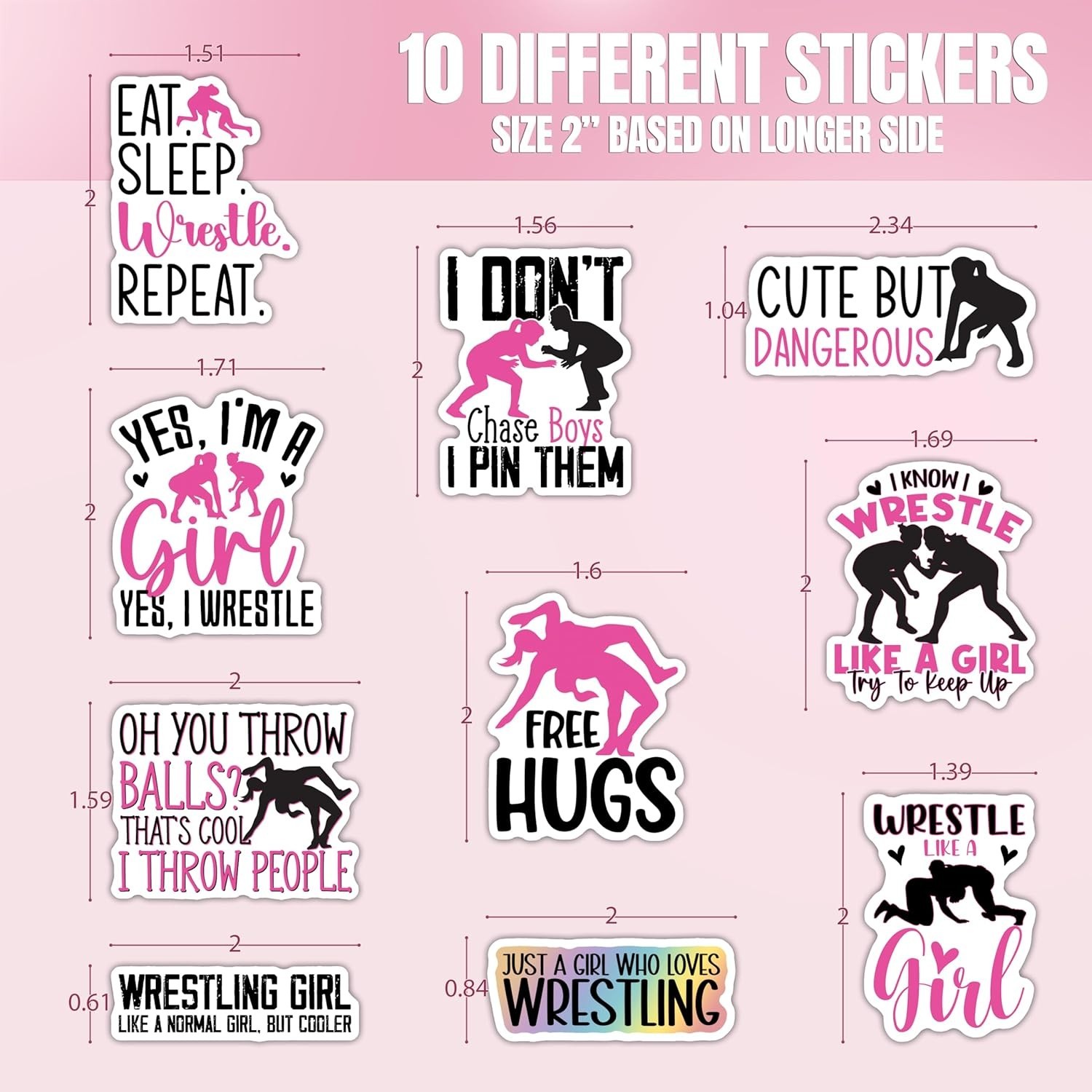 10pcs Girl Wrestling Sticker Wrestle Like a Girl Women Wrestler Quotes Decal