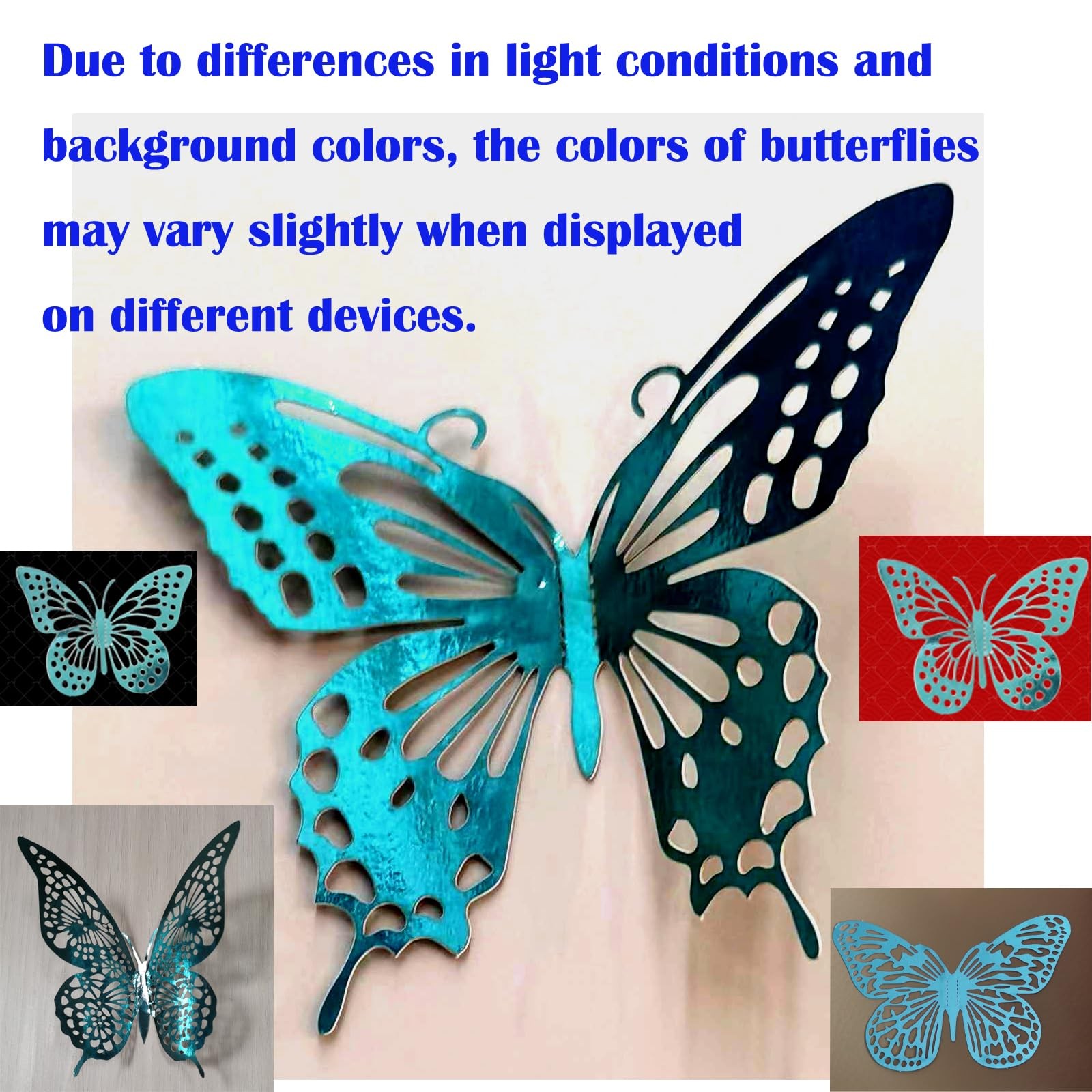 3D Turquoise Blue Butterfly Wall Stickers – 48 Pcs with 4 Styles & 3 Sizes, R…