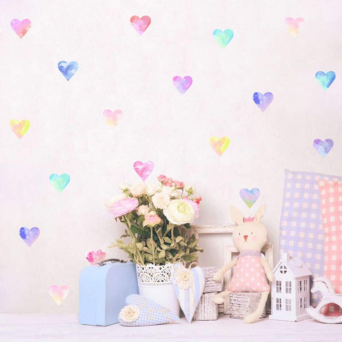 Wall Decals Watercolor Hearts Wall Stickers Heart Wall Decals for Girls Bedroom